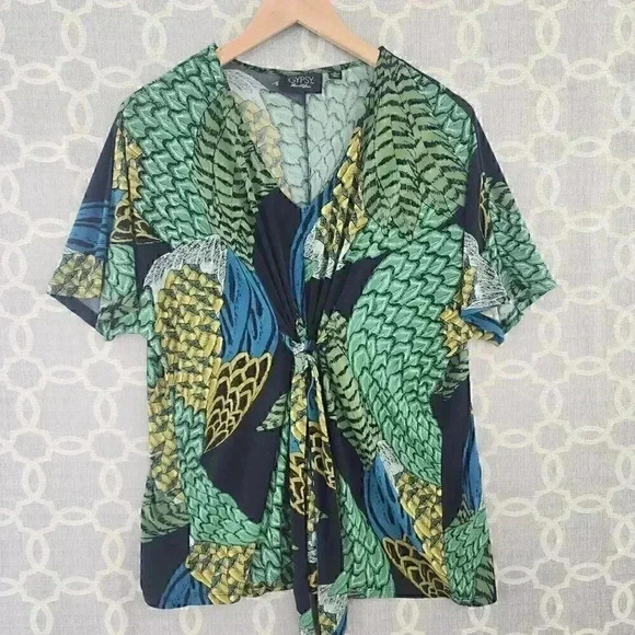 Gypsy Mara Hoffman Short Sleeve Printed Ruched Tied Front/ Back  Blouse M - Picture 1 of 9